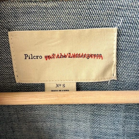 Pilcro Anthropologie Mixed Media Denim Jacket Blue/ Army Green Small - Picture 2 of 11